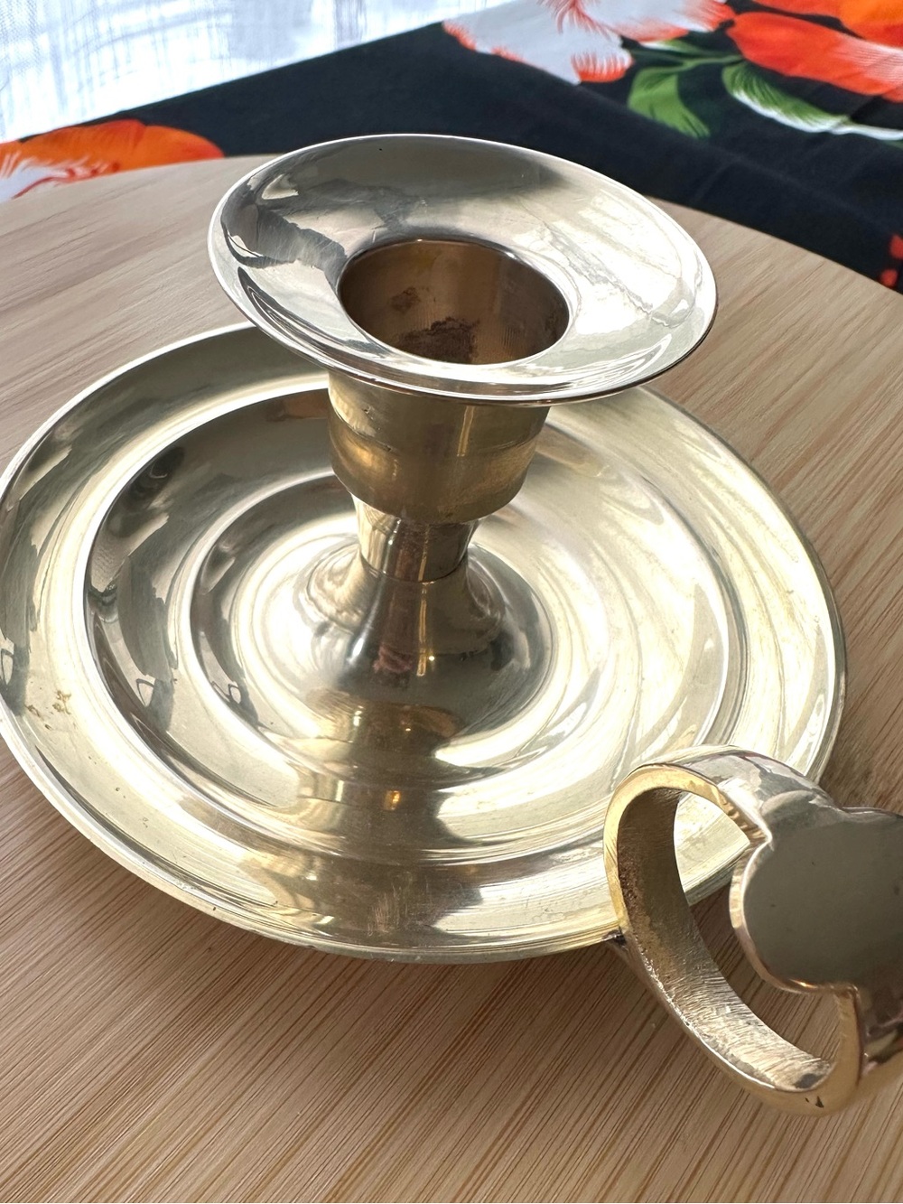 Brass Chamberstick Candle Holder with Finger Loop